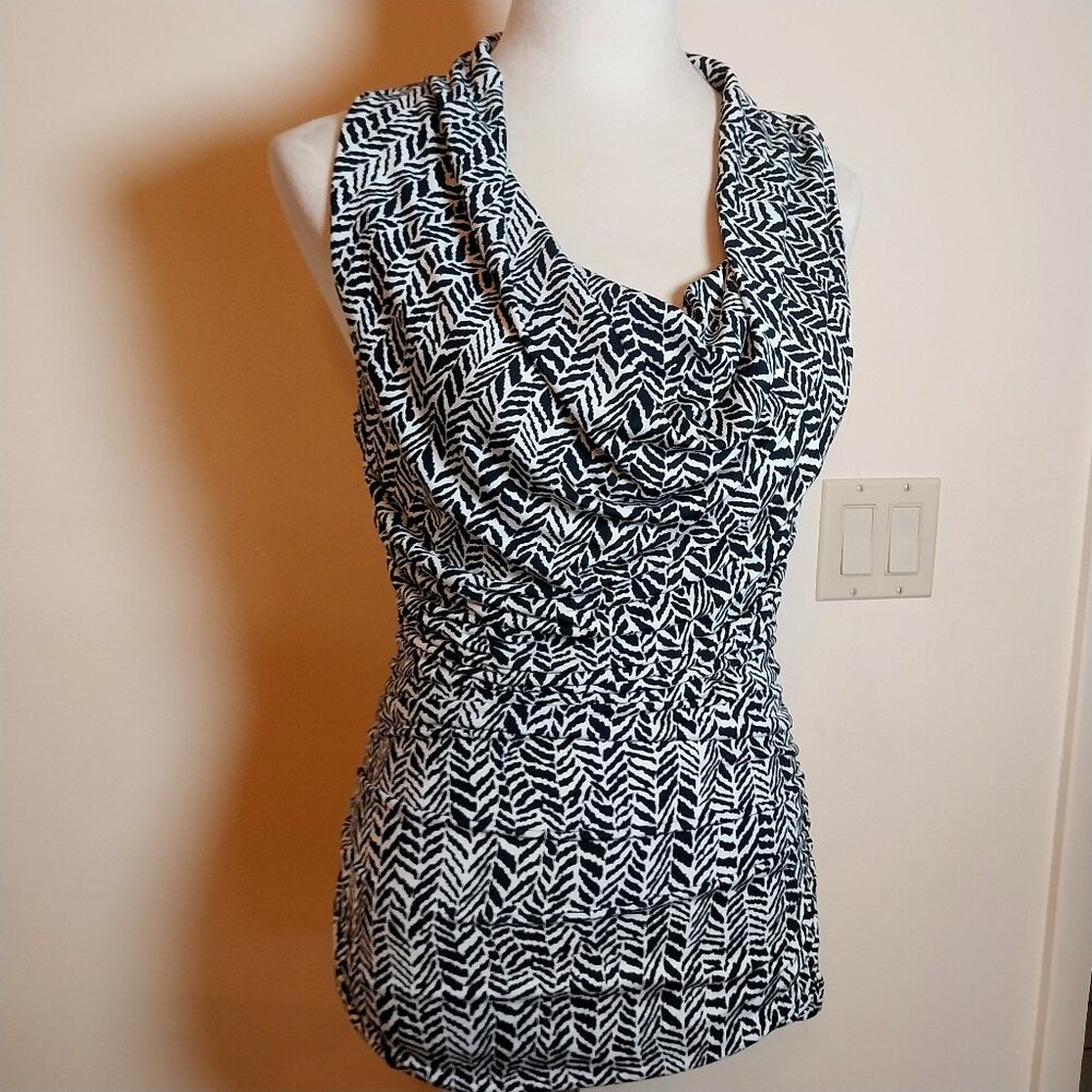 EXPRESS SLEEVELESS ABSTRACT ANIMAL PRINT COWL NECK RUCHED SIZE M TOP